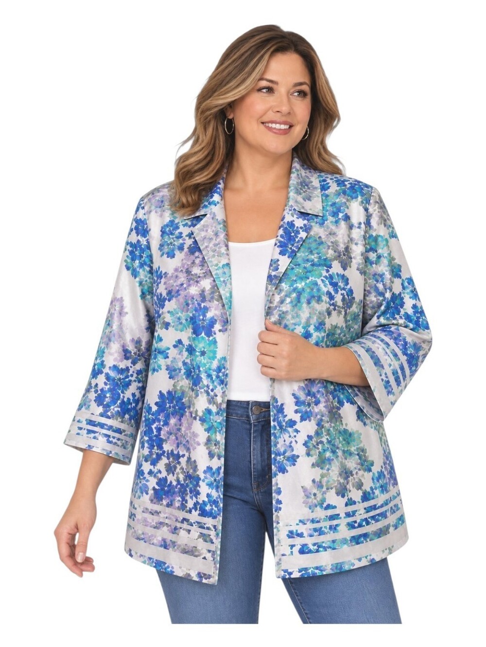 Allison Daley Women Size 20 Blue Floral Border Print Lightweight Jacket